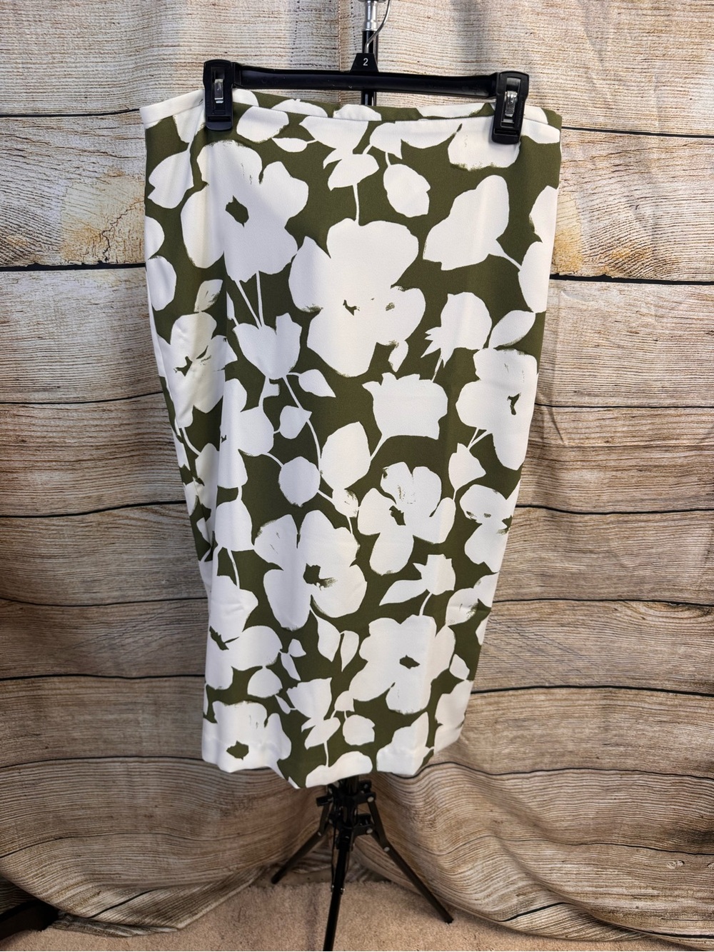 Ann Taylor Olive and White Floral Pencil Skirt